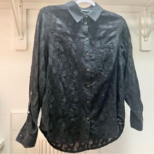 Maeve by Anthropologie Black Lace Button Up Shirt